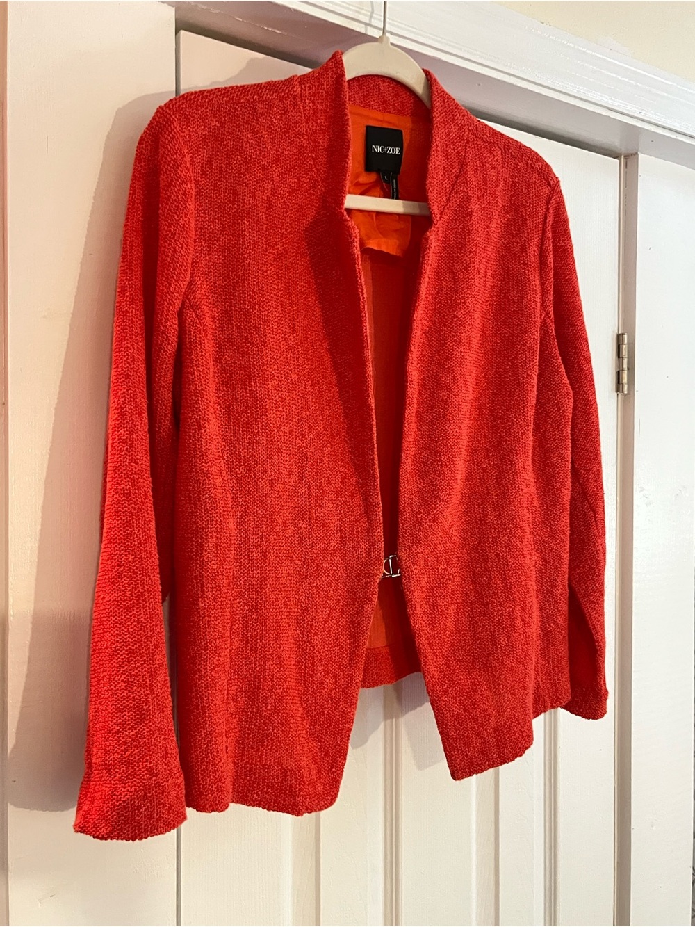 NIC+ZOE Coral Open-Front Textured Jacket L Cotton Blend